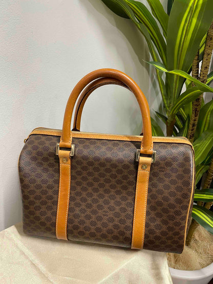 Luxury CELINE Monogram Boston Bag in Brown Canvas
