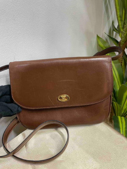 Luxury CELINE Vintage Shoulder Bag Brown Leather