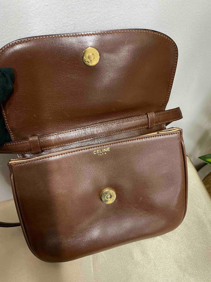 Luxury CELINE Vintage Shoulder Bag Brown Leather