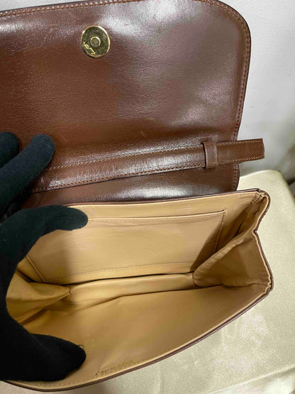 Luxury CELINE Vintage Shoulder Bag Brown Leather