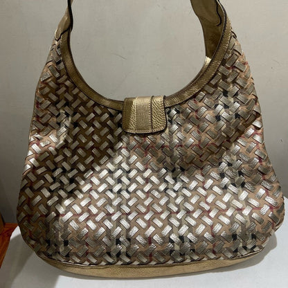 Luxury Burberry Woven Gold Metallic Hobo Bag