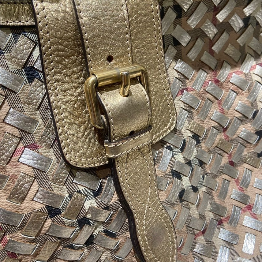 Luxury Burberry Woven Gold Metallic Hobo Bag