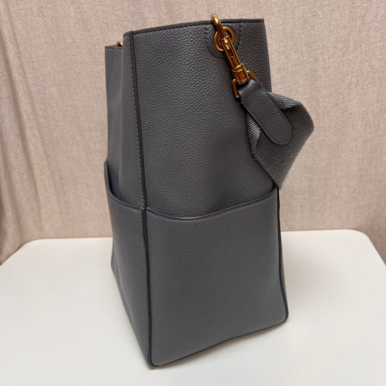 Luxury CELINE Bucket Bag Gray Leather Shoulder Bag