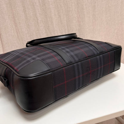 Luxury Burberry Men's Haymarket Check Black Briefcase