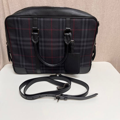 Luxury Burberry Men's Haymarket Check Black Briefcase
