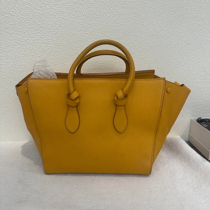 Luxury CELINE Mini Luggage Tote Yellow Leather Top Handle Bag