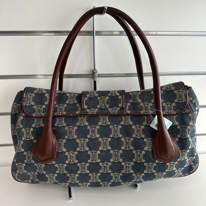 Luxury CELINE Macadam Canvas and Leather Hobo Bag in Blue - Vintage Collection