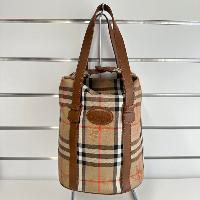 Luxury Burberry Plaid Beige Tote Handbag