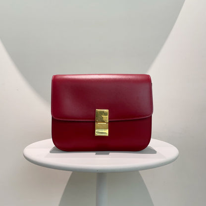 Luxury CELINE Box Bag in Burgundy Leather,  Shoulder Bag