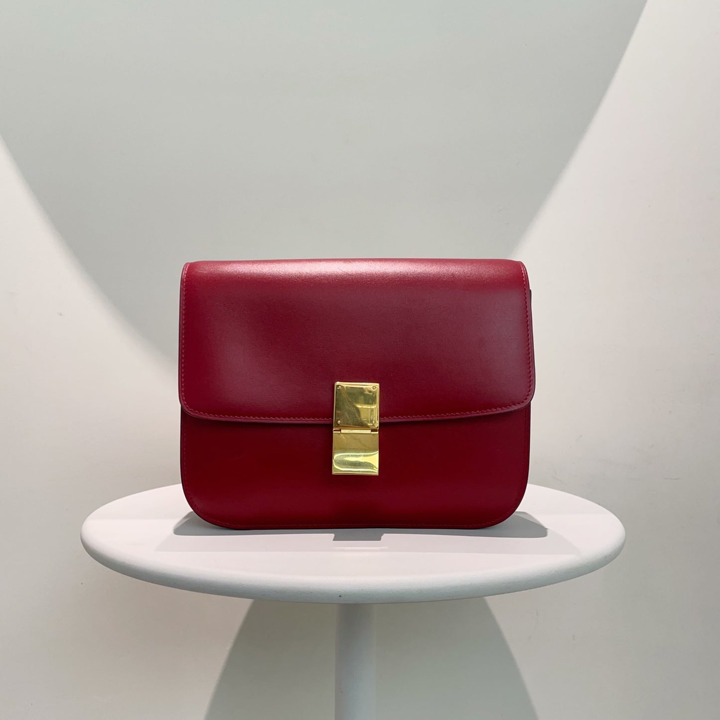 Luxury CELINE Box Bag in Burgundy Leather,  Shoulder Bag