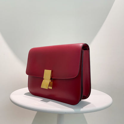 Luxury CELINE Box Bag in Burgundy Leather,  Shoulder Bag