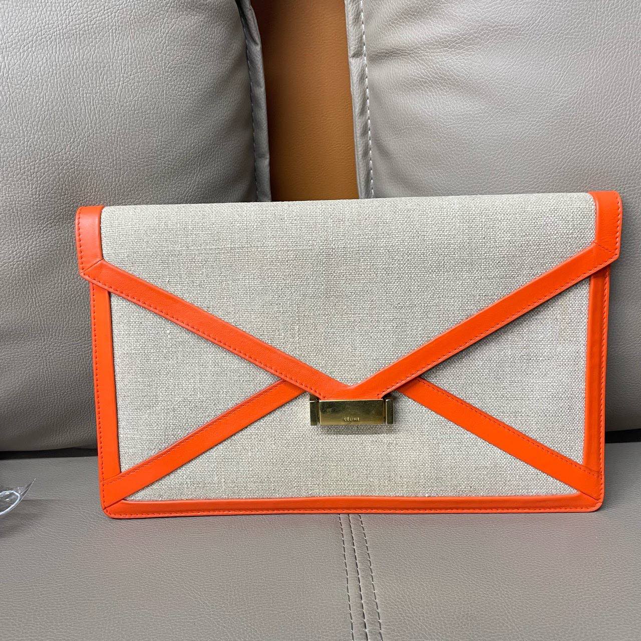 New  Luxury CELINE Clutch in Orange Canvas