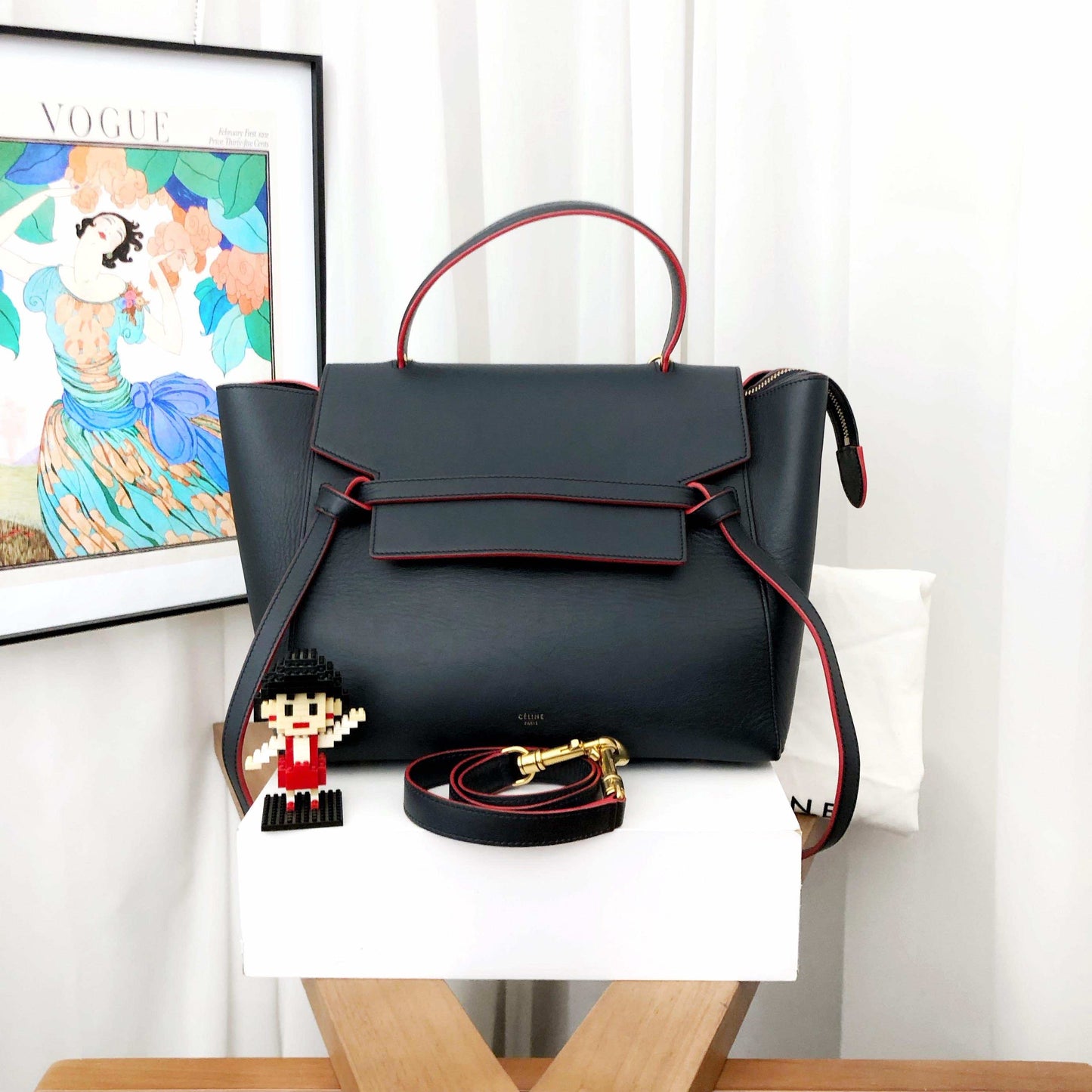 Luxury CELINE Belt Micro Tote Bag Dark Blue Leather Tote