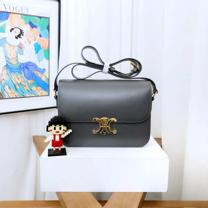 Luxury CELINE Triomphe Medium Shoulder Bag in Gray Leather