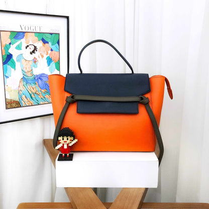 Luxury CELINE Belt Micro Tote Bag in Orange and Navy Leather