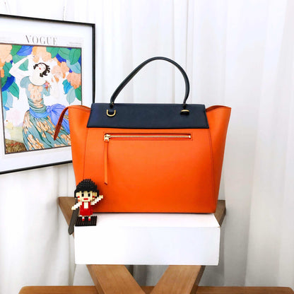 Luxury CELINE Belt Micro Tote Bag in Orange and Navy Leather