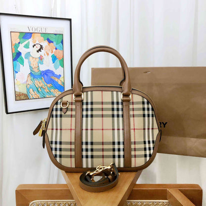 Luxury Burberry Vintage Check Plaid Beige Shoulder Bag