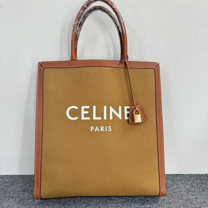 Luxury CELINE Paris Canvas Tan Tote Bag