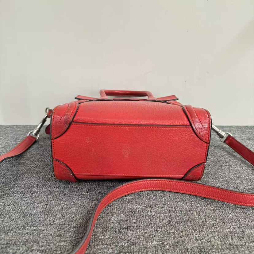 Luxury CELINE Luggage Nano Bag SJZ2-18 Red Leather Satchel