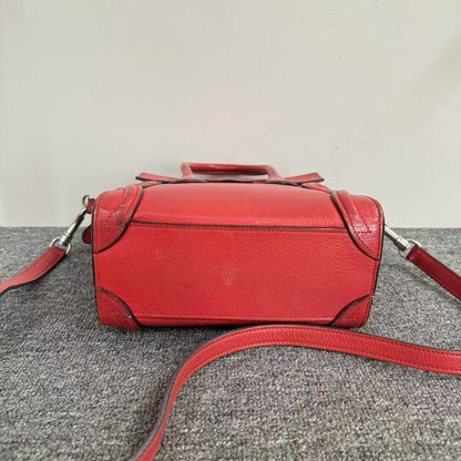Luxury CELINE Luggage Nano Bag SJZ2-18 Red Leather Satchel