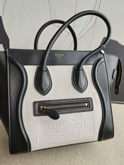 Luxury CELINE Luggage Micro Tote Bag Black Leather