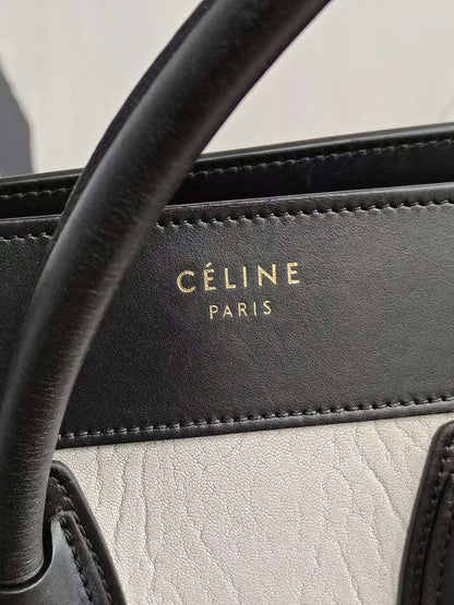 Luxury CELINE Luggage Micro Tote Bag Black Leather
