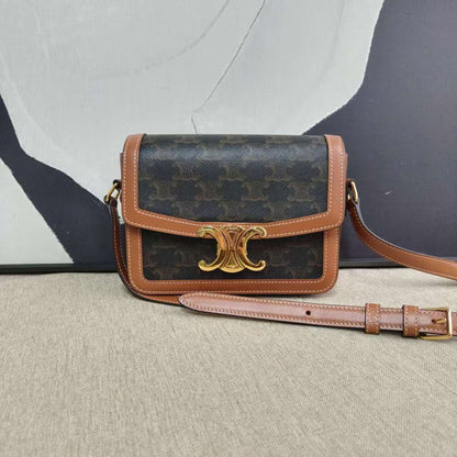 Luxury CELINE Triomphe Teen Bag in Brown Canvas Shoulder Bag