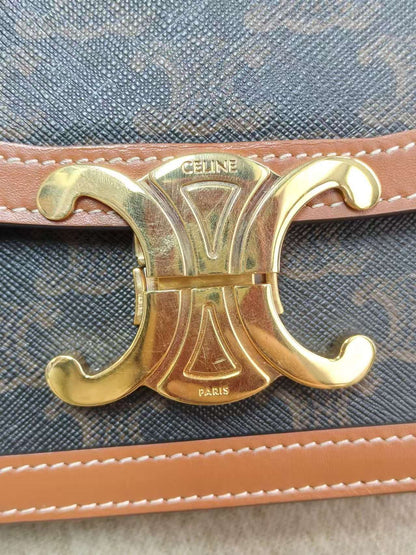 Luxury CELINE Triomphe Teen Bag in Brown Canvas Shoulder Bag