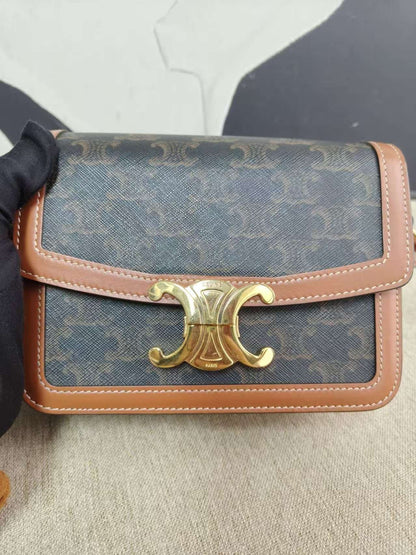 Luxury CELINE Triomphe Teen Bag in Brown Canvas Shoulder Bag