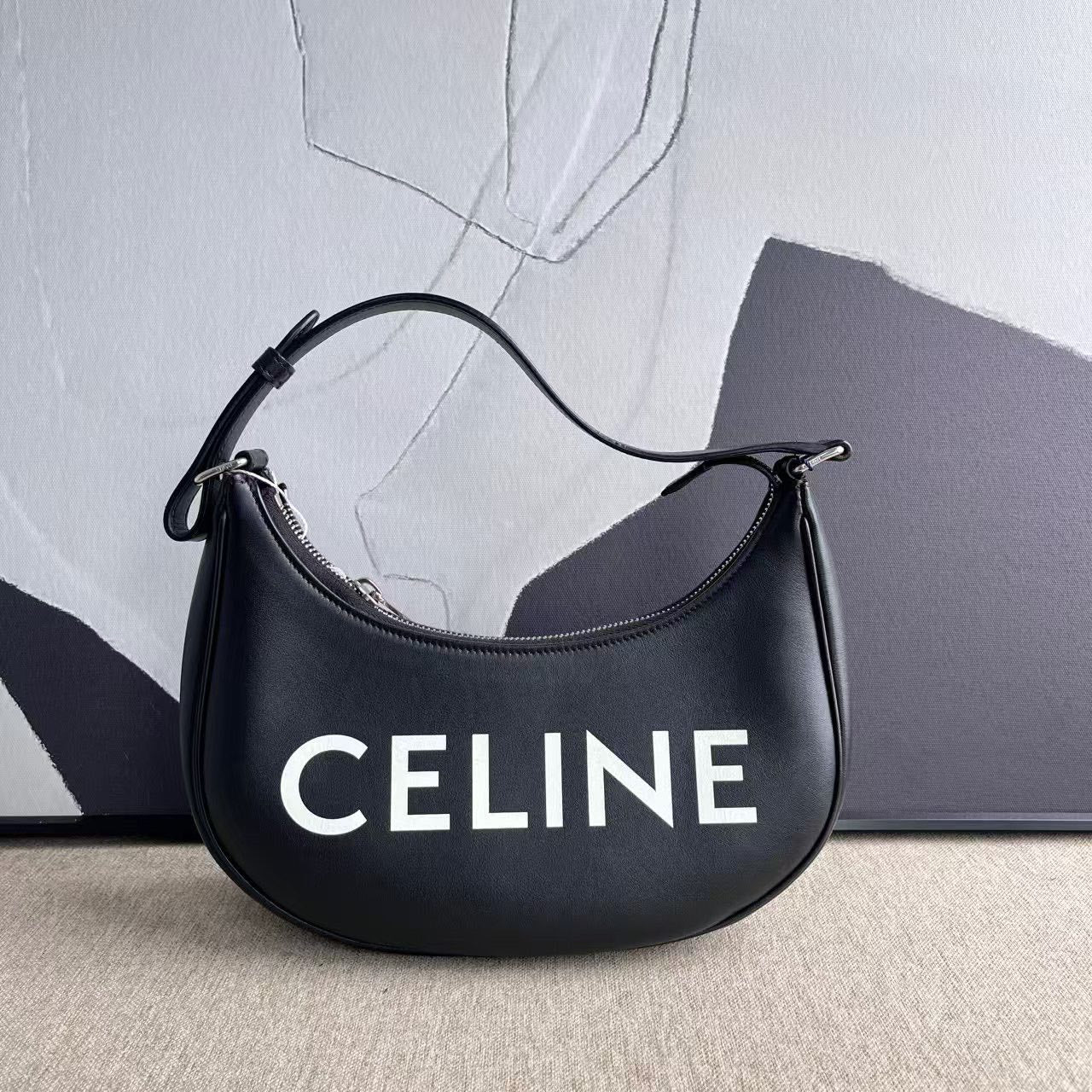 Luxury CELINE Ava Hobo Bag in Black Leather -  Designer Handbag