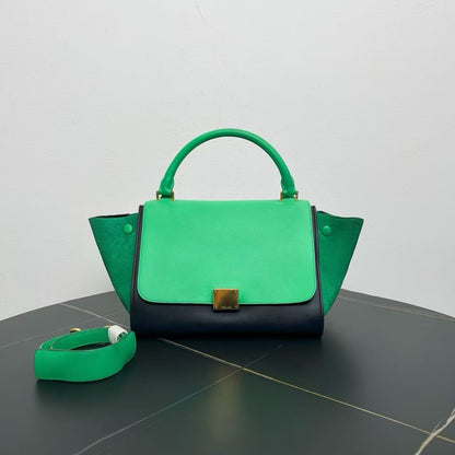 Luxury CELINE  Two-Way Bag in Green and Black Suede and Leather - Shoulder Bag