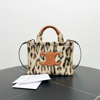 Luxury CELINE Triomphe Two-Way Bag Beige Faux Fur Shoulder Bag