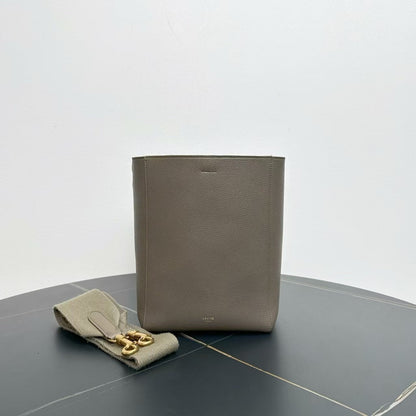 Luxury CELINE Shoulder Bag Taupe Grained Leather Medium Size