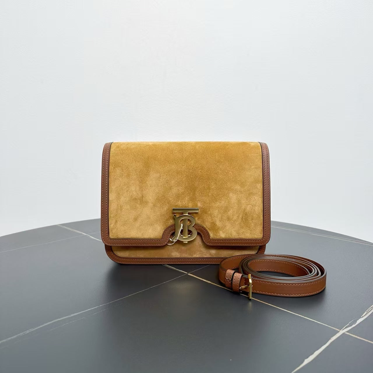 Luxury Burberry Haymarket Yellow Suede Shoulder Bag