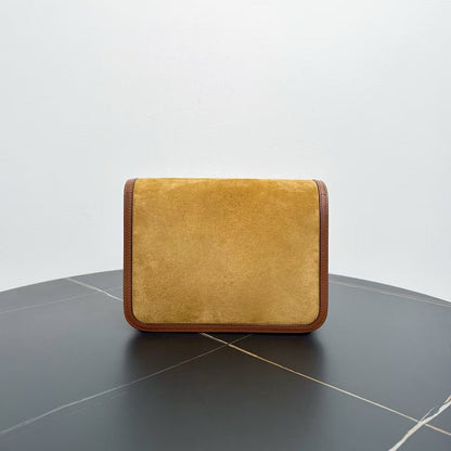 Luxury Burberry Haymarket Yellow Suede Shoulder Bag