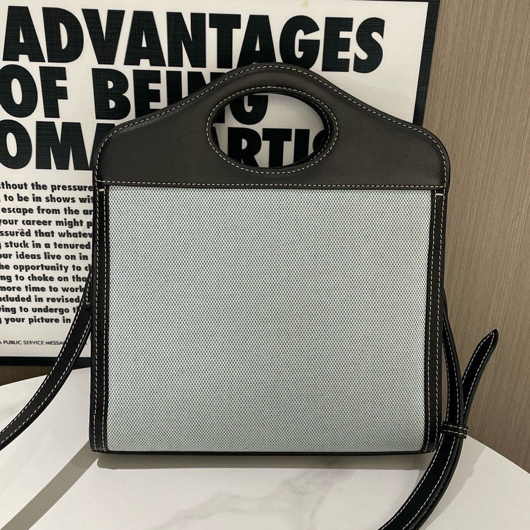Luxury Burberry Pocket Tote Small Grey Canvas and Leather Bag - 99% New Condition