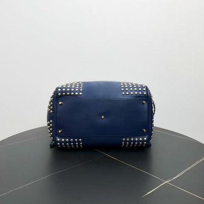Luxury Burberry Studded Tote Bag in Navy Leather