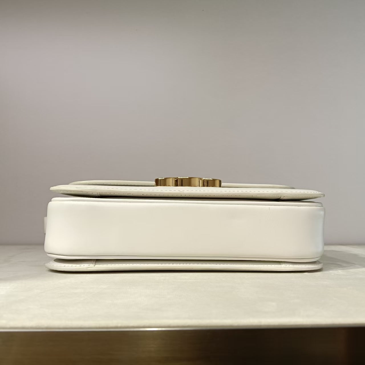 Luxury CELINE Triomphe Shoulder Bag in White Leather