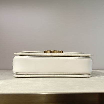Luxury CELINE Triomphe Shoulder Bag in White Leather