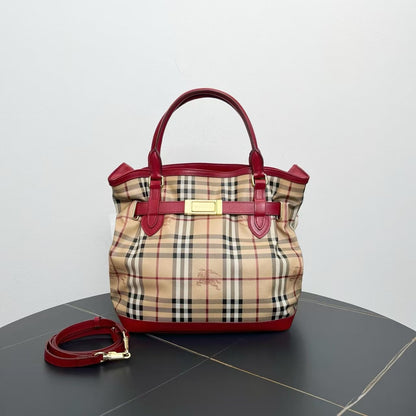Luxury Burberry Vintage Two-Way Plaid Shoulder Bag in Beige