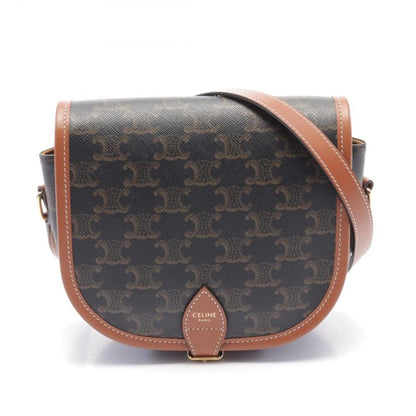 Luxury CELINE Falco Medium Triomphe Shoulder Bag PVC Leather Dark Gray Brown