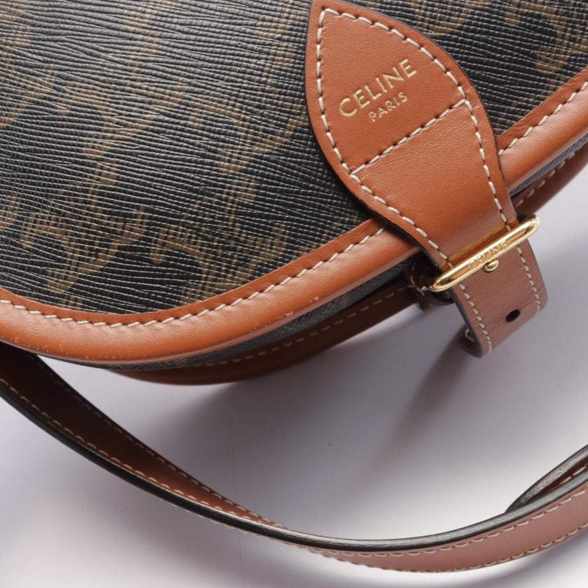 Luxury CELINE Falco Medium Triomphe Shoulder Bag PVC Leather Dark Gray Brown