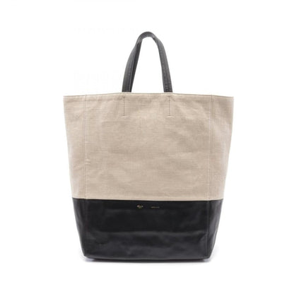 Luxury CELINE Vertical Hippopotamus Handbag Beige Black Bicolor Canvas Leather Tote Bag