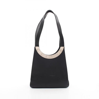 Luxury CELINE Black Shoulder Bag with Logo Metal Fittings in Leather