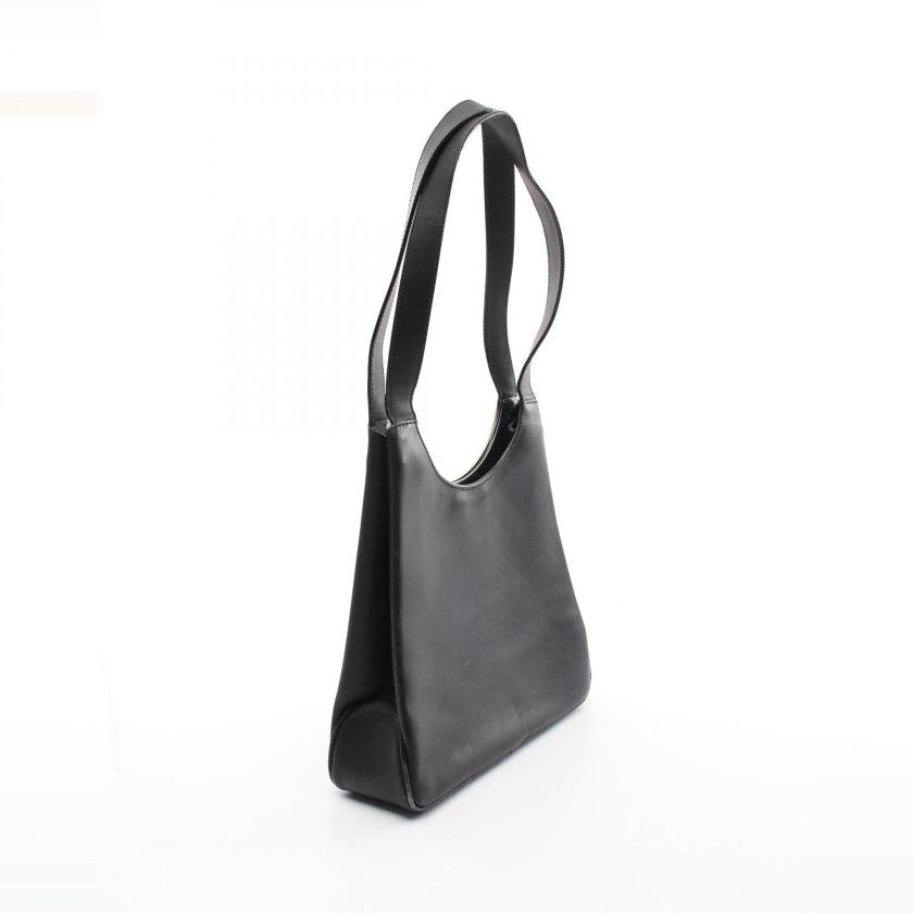 Luxury CELINE Black Shoulder Bag with Logo Metal Fittings in Leather