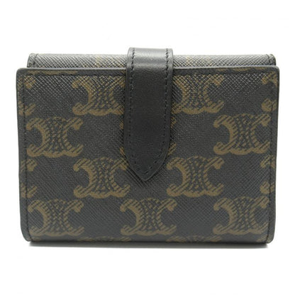 Luxury CELINE Triomphe Trifold Wallet Black PVC Coated Canvas Leather