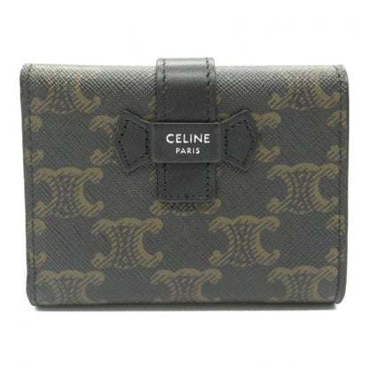 Luxury CELINE Triomphe Trifold Wallet Black PVC Coated Canvas Leather