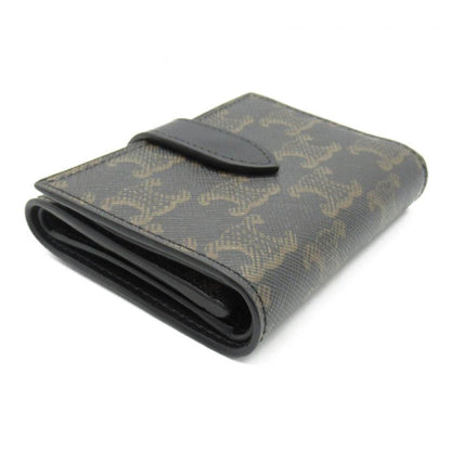 Luxury CELINE Triomphe Trifold Wallet Black PVC Coated Canvas Leather