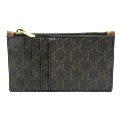 Luxury CELINE Triomphe Coin Card Holder Coin Purse Black Brown PVC Coated Canvas Leather