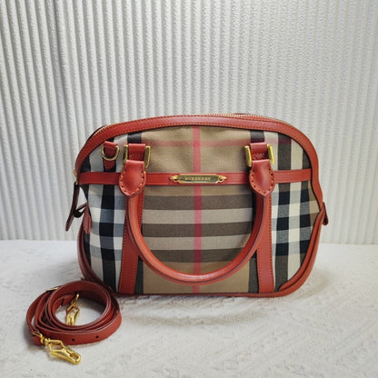 Luxury Burberry Haymarket Check Beige Satchel Bag